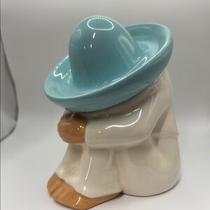 Ceramic Figurine Sombrero Man Sleeping Pedro Siesta Southwest Aqua White